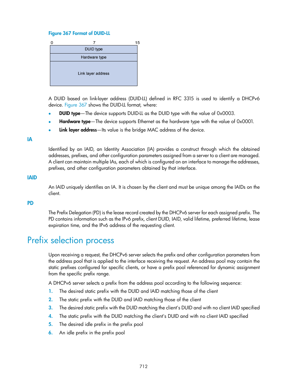 Iaid, Prefix selection process | H3C Technologies H3C SecPath F1000-E User Manual | Page 737 / 967