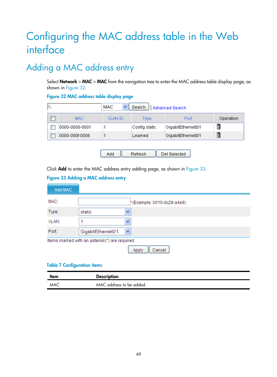 Adding a mac address entry | H3C Technologies H3C SecPath F1000-E User Manual | Page 74 / 967