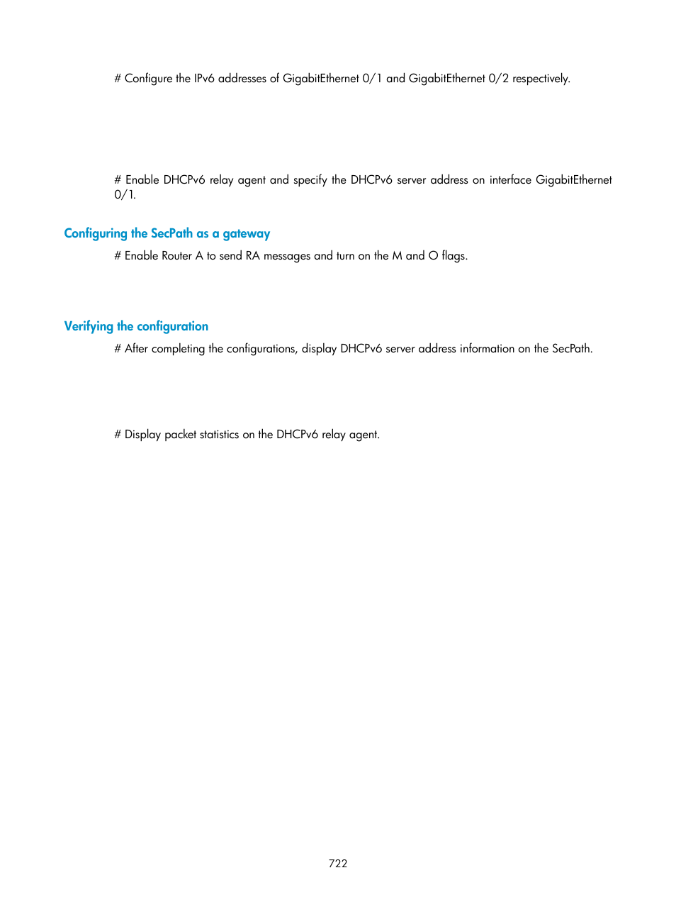 Configuring the secpath as a gateway, Verifying the configuration | H3C Technologies H3C SecPath F1000-E User Manual | Page 747 / 967