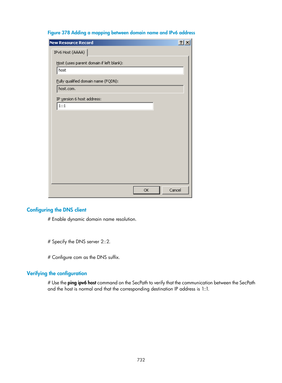 Configuring the dns client, Verifying the configuration | H3C Technologies H3C SecPath F1000-E User Manual | Page 757 / 967