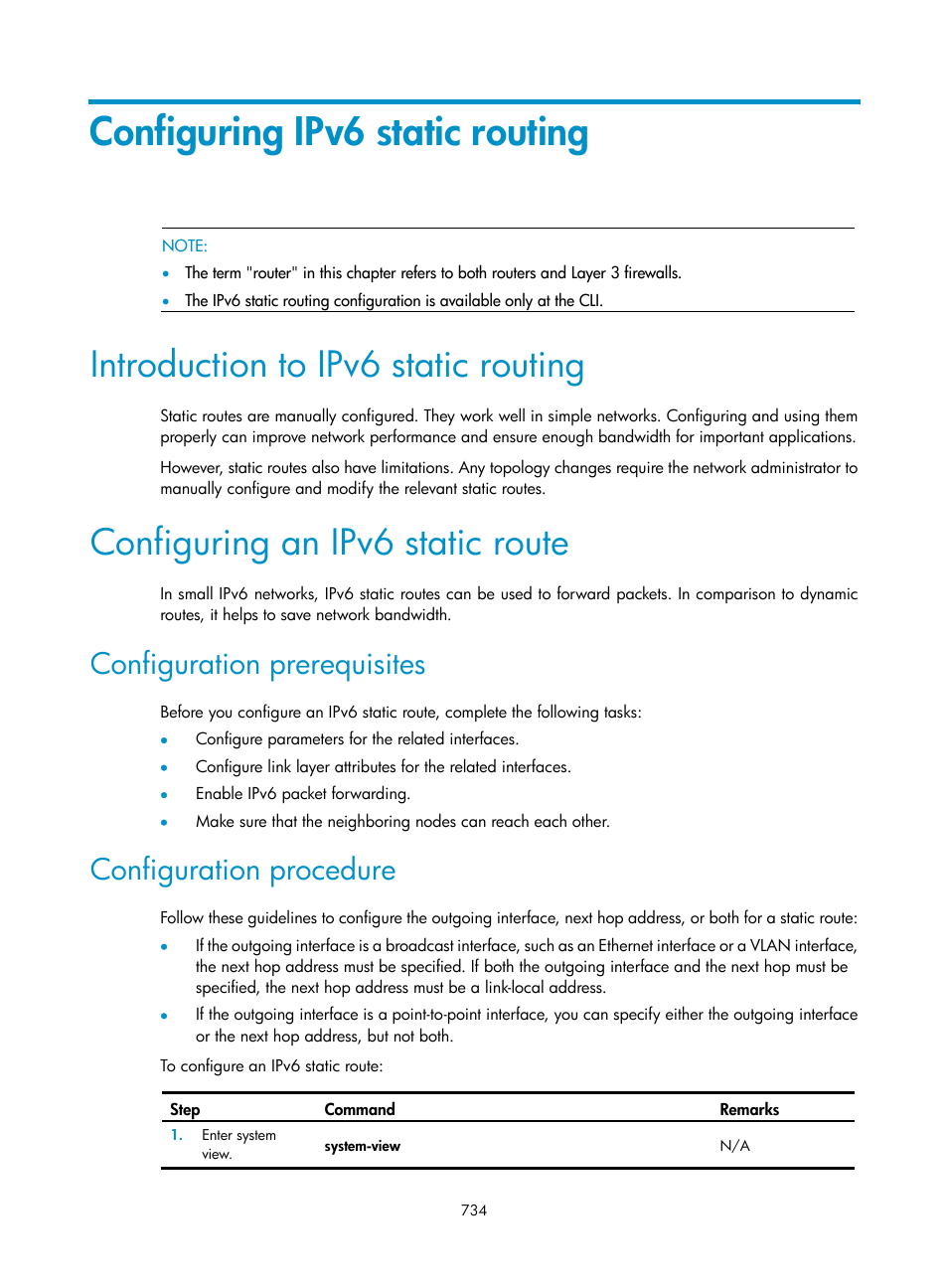 Configuring ipv6 static routing, Introduction to ipv6 static routing, Configuring an ipv6 static route | Configuration prerequisites, Configuration procedure | H3C Technologies H3C SecPath F1000-E User Manual | Page 759 / 967