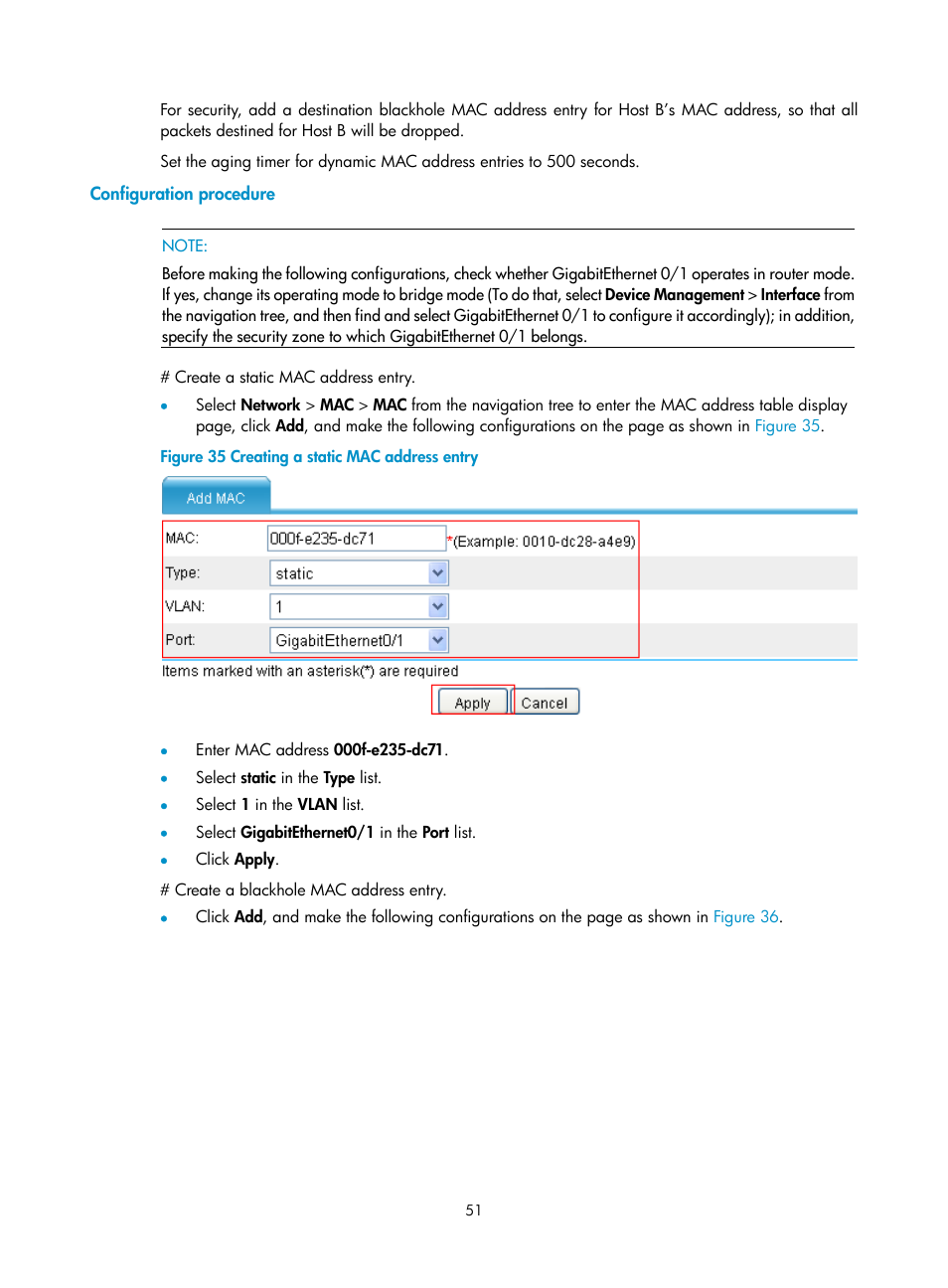 Configuration procedure | H3C Technologies H3C SecPath F1000-E User Manual | Page 76 / 967