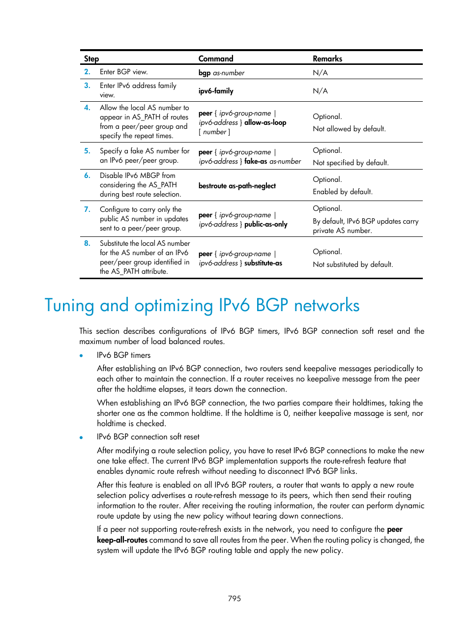 Tuning and optimizing ipv6 bgp networks | H3C Technologies H3C SecPath F1000-E User Manual | Page 820 / 967