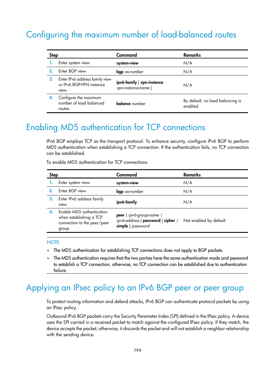 Enabling md5 authentication for tcp connections | H3C Technologies H3C SecPath F1000-E User Manual | Page 824 / 967