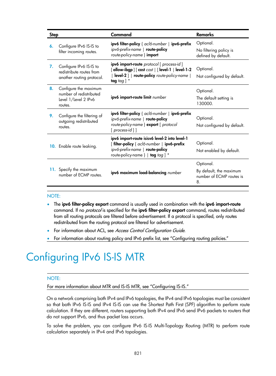 Configuring ipv6 is-is mtr | H3C Technologies H3C SecPath F1000-E User Manual | Page 846 / 967