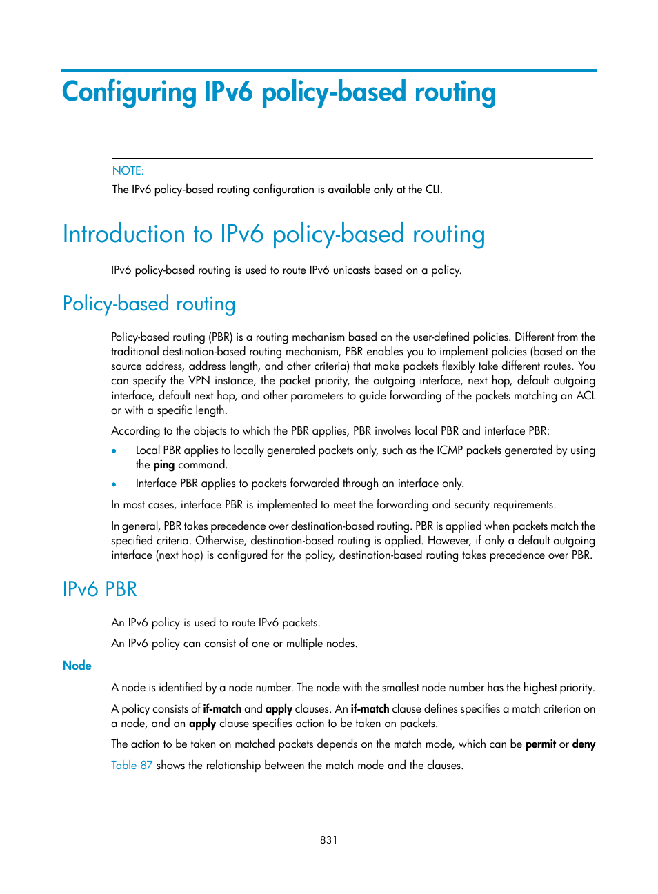 Configuring ipv6 policy-based routing, Introduction to ipv6 policy-based routing, Policy-based routing | Ipv6 pbr, Node | H3C Technologies H3C SecPath F1000-E User Manual | Page 856 / 967