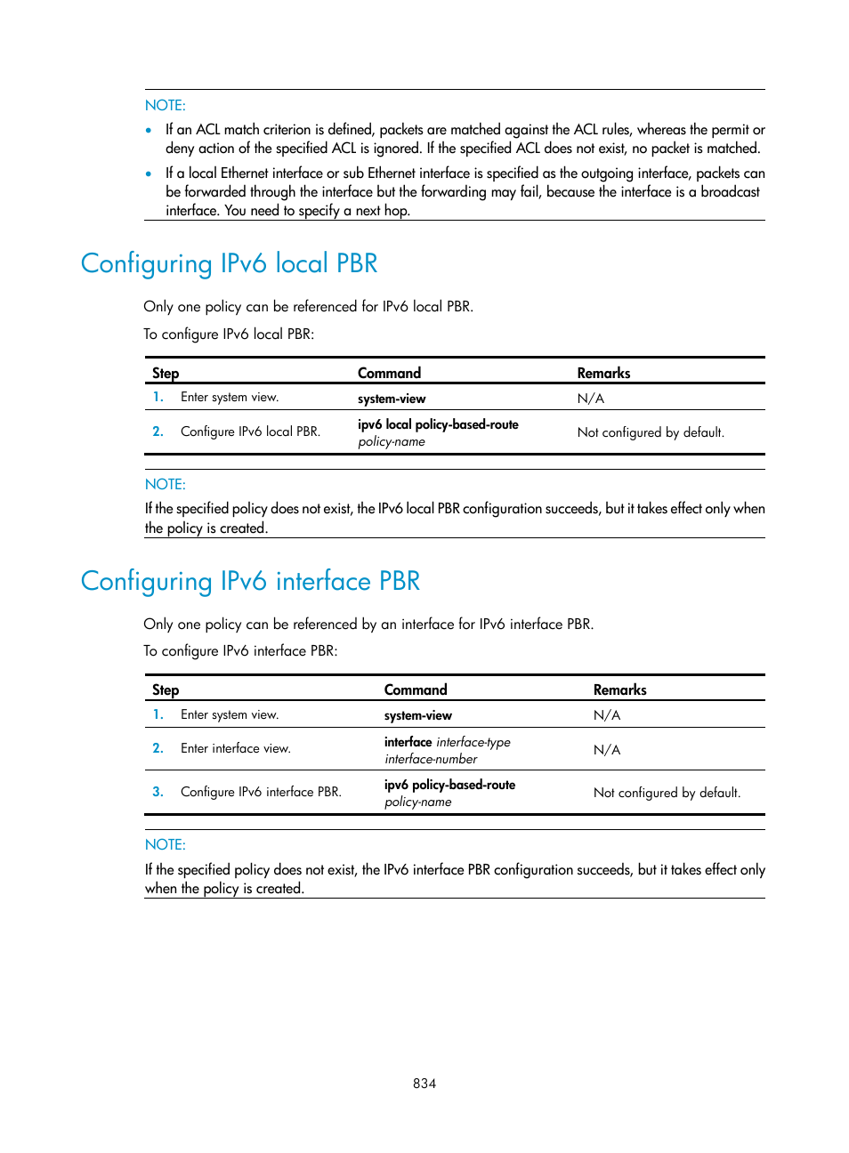 Configuring ipv6 local pbr, Configuring ipv6 interface pbr | H3C Technologies H3C SecPath F1000-E User Manual | Page 859 / 967