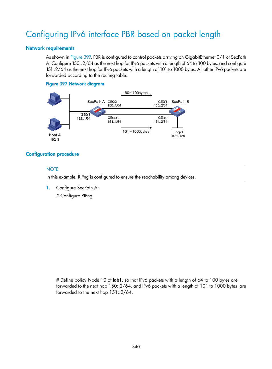 Network requirements, Configuration procedure | H3C Technologies H3C SecPath F1000-E User Manual | Page 865 / 967