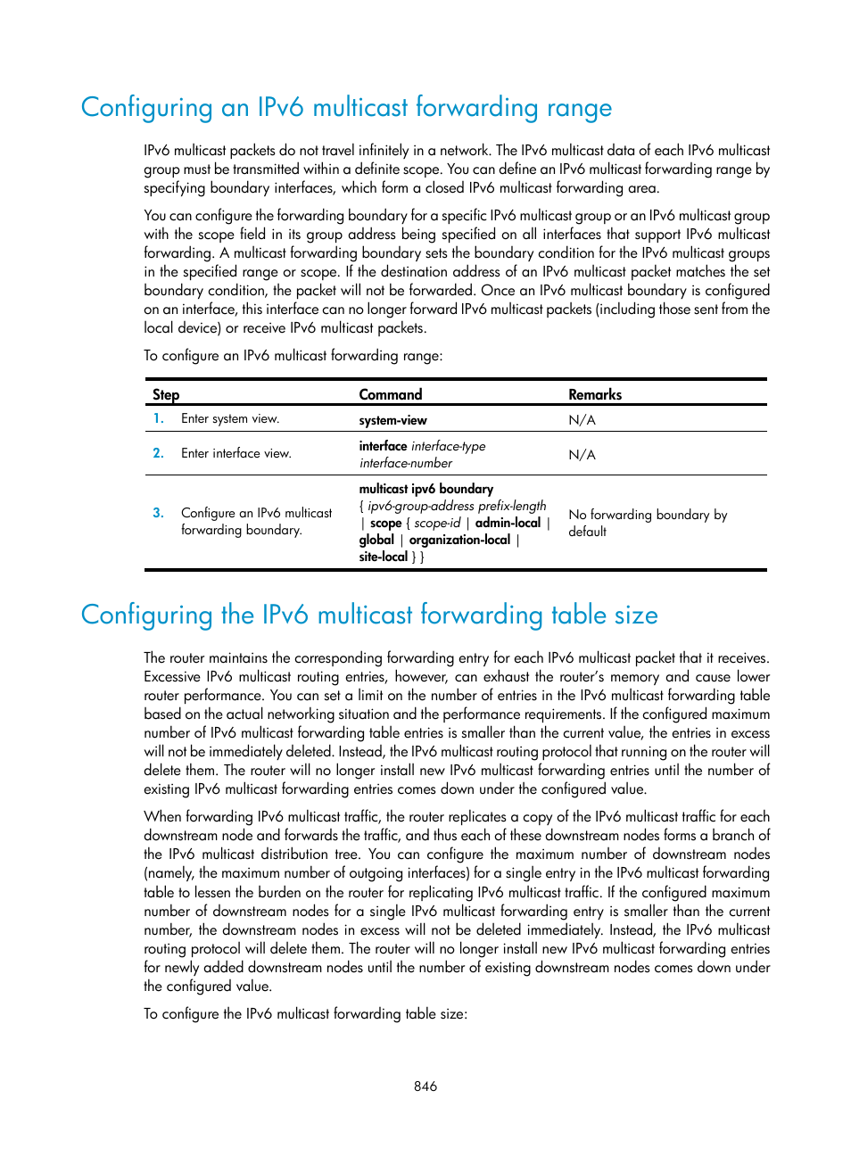 Configuring an ipv6 multicast forwarding range | H3C Technologies H3C SecPath F1000-E User Manual | Page 871 / 967