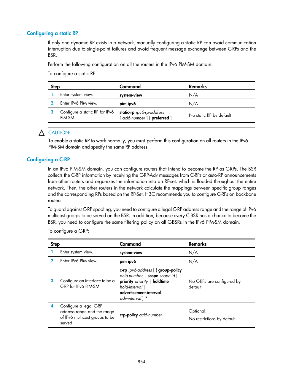 Configuring a static rp, Configuring a c-rp | H3C Technologies H3C SecPath F1000-E User Manual | Page 879 / 967