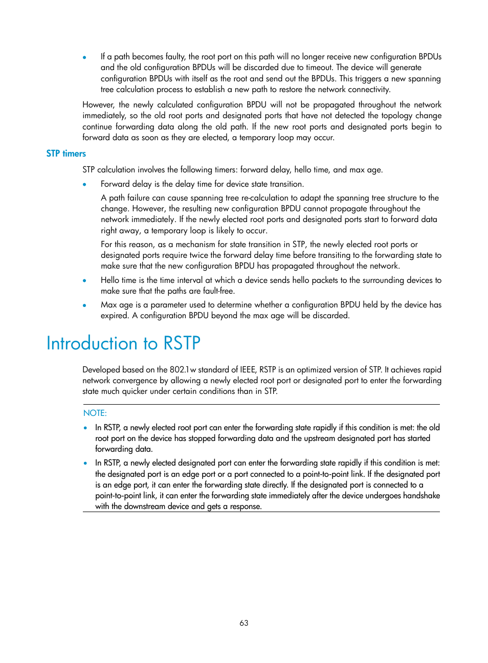 Stp timers, Introduction to rstp | H3C Technologies H3C SecPath F1000-E User Manual | Page 88 / 967