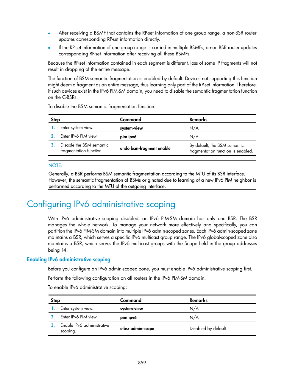 Configuring ipv6 administrative scoping, Enabling ipv6 administrative scoping | H3C Technologies H3C SecPath F1000-E User Manual | Page 884 / 967