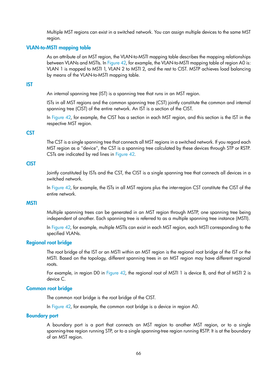 Vlan-to-msti mapping table, Cist, Msti | Regional root bridge, Common root bridge, Boundary port | H3C Technologies H3C SecPath F1000-E User Manual | Page 91 / 967