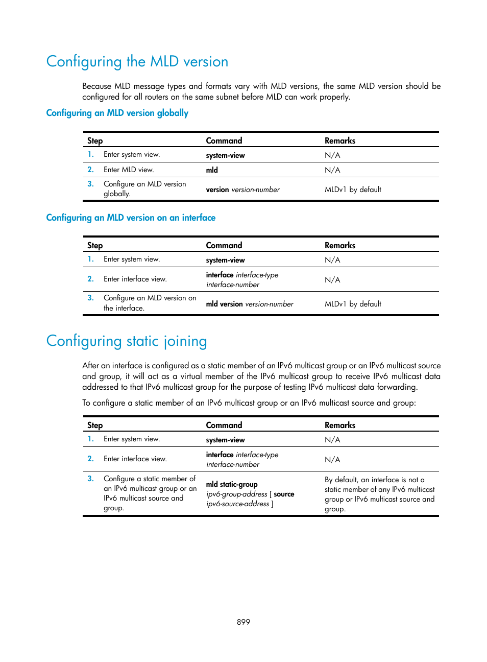 Configuring the mld version, Configuring an mld version globally, Configuring an mld version on an interface | Configuring static joining | H3C Technologies H3C SecPath F1000-E User Manual | Page 924 / 967