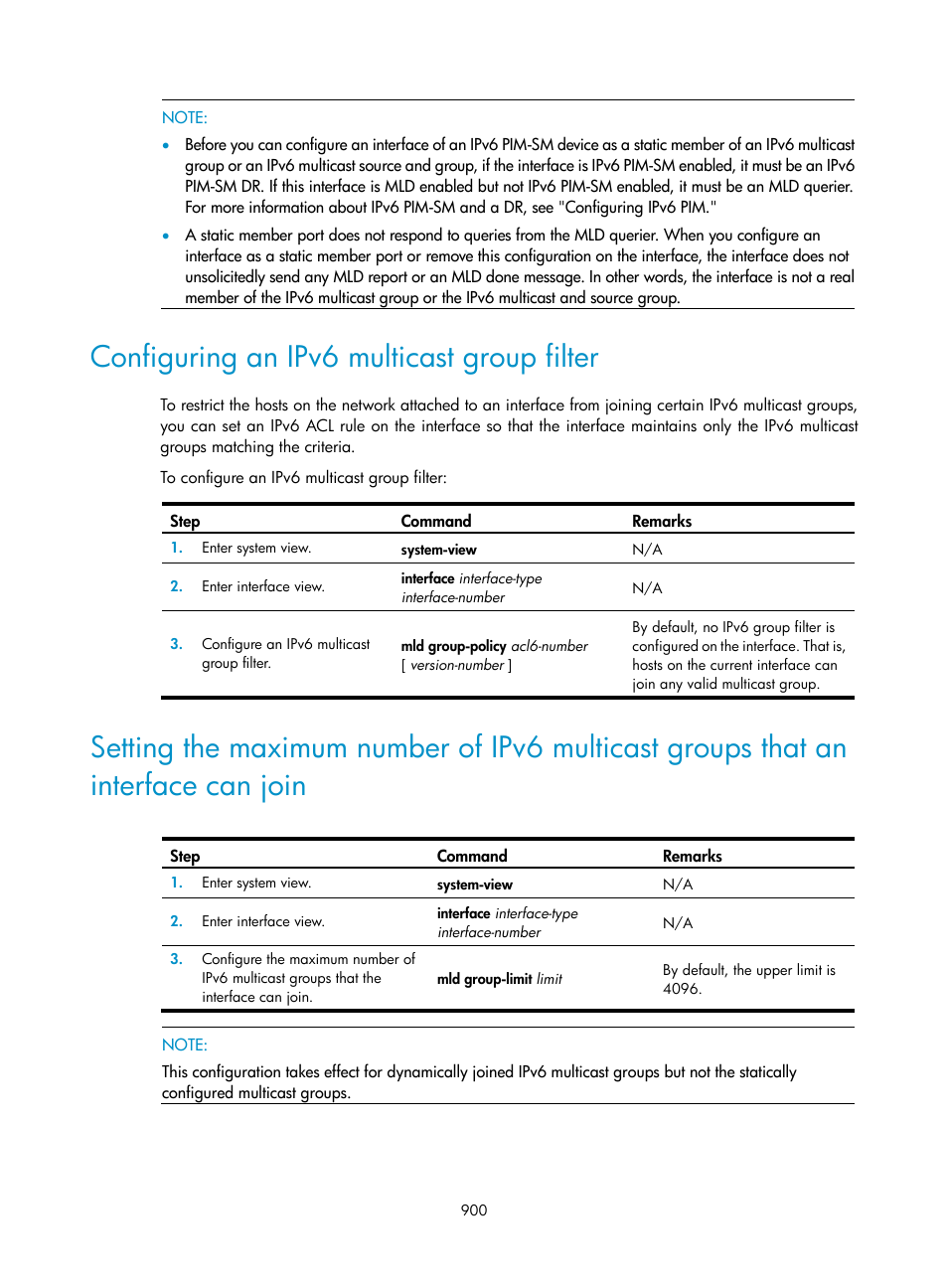 Configuring an ipv6 multicast group filter | H3C Technologies H3C SecPath F1000-E User Manual | Page 925 / 967