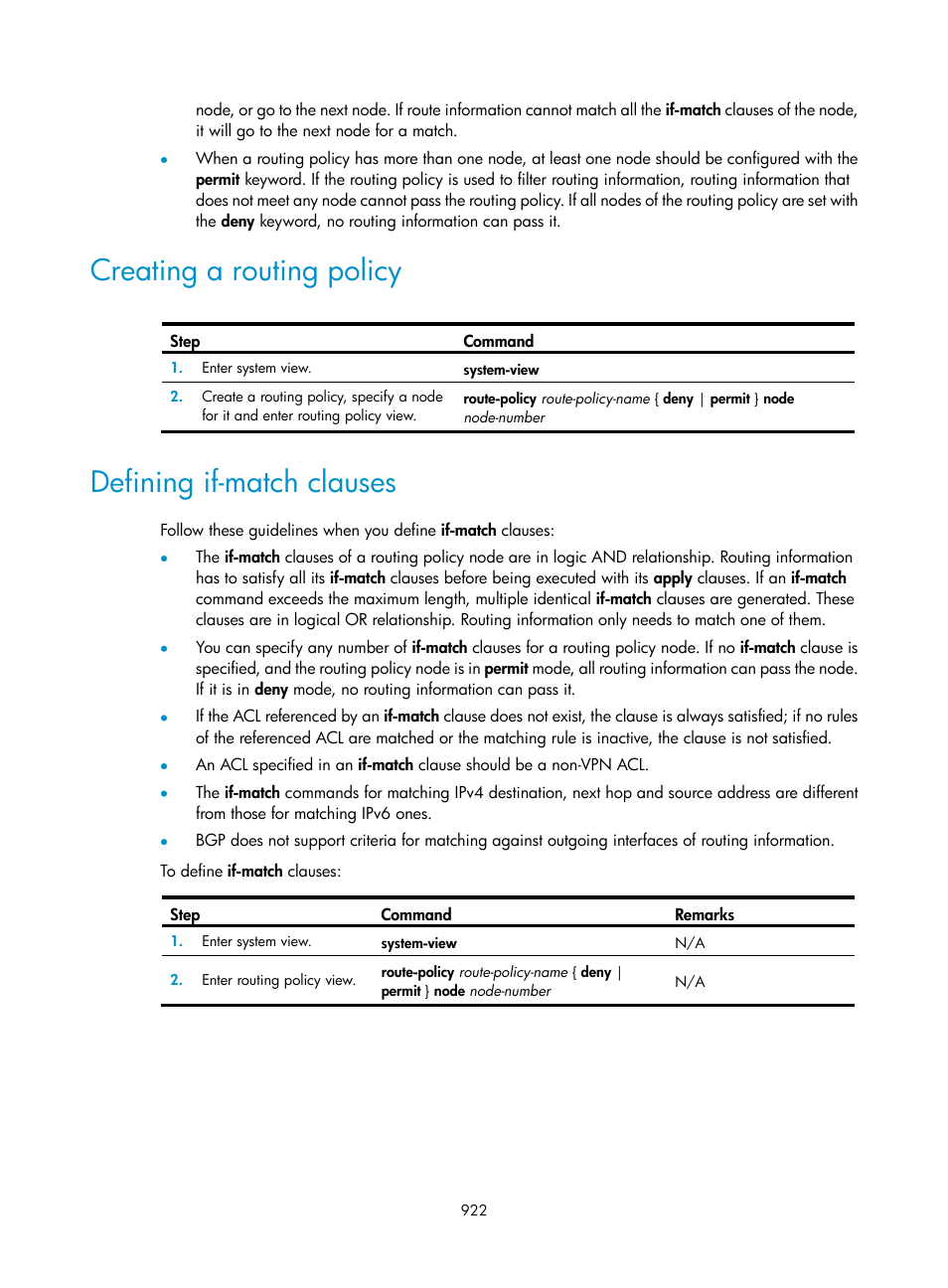 Creating a routing policy, Defining if-match clauses | H3C Technologies H3C SecPath F1000-E User Manual | Page 947 / 967