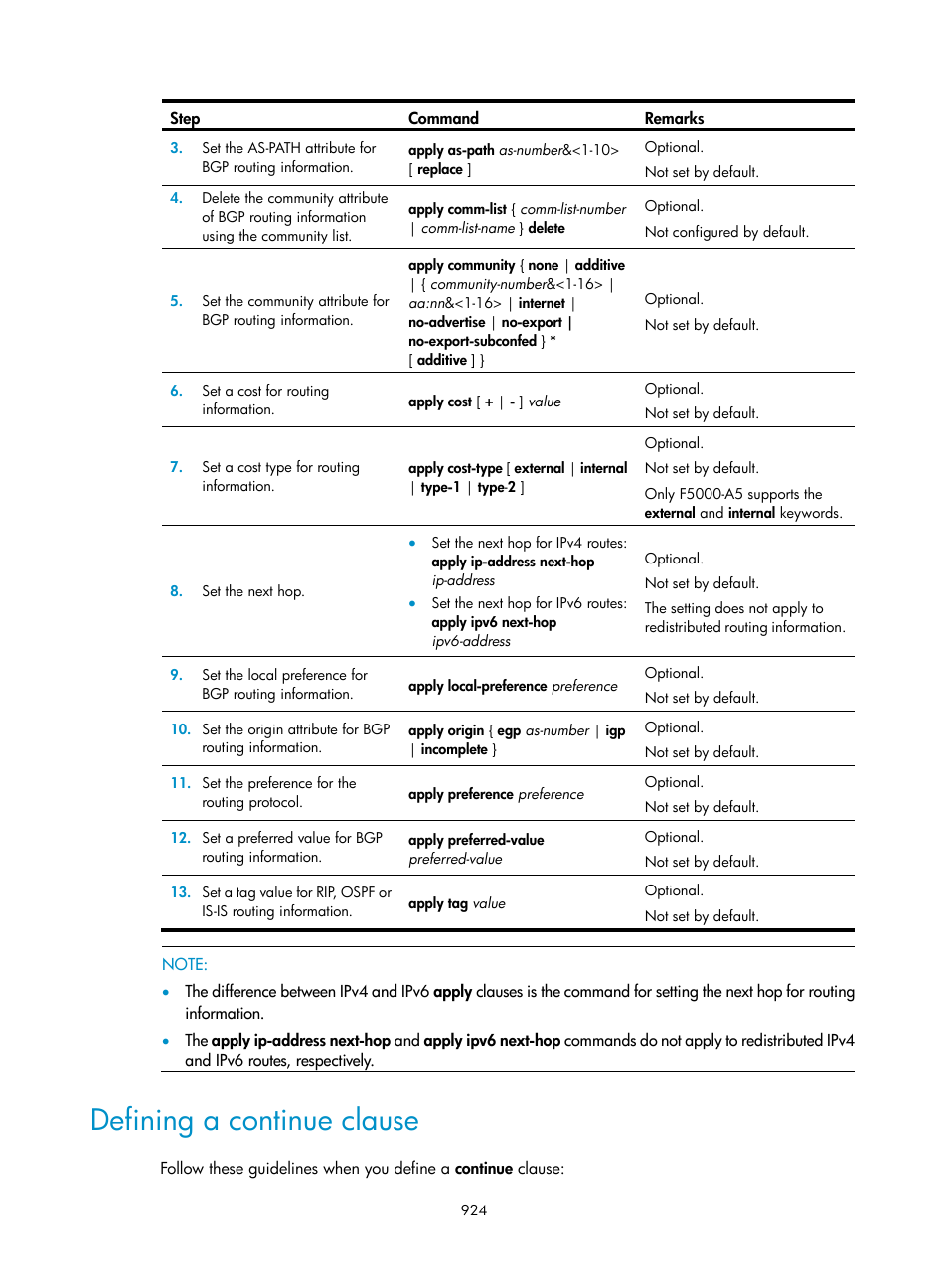 Defining a continue clause | H3C Technologies H3C SecPath F1000-E User Manual | Page 949 / 967