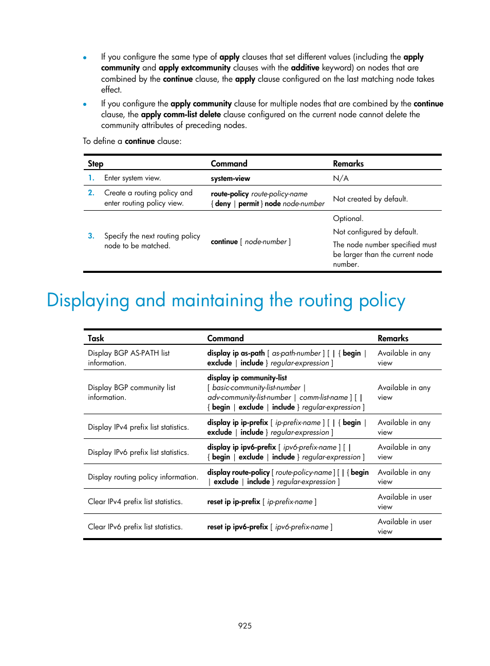 Displaying and maintaining the routing policy | H3C Technologies H3C SecPath F1000-E User Manual | Page 950 / 967