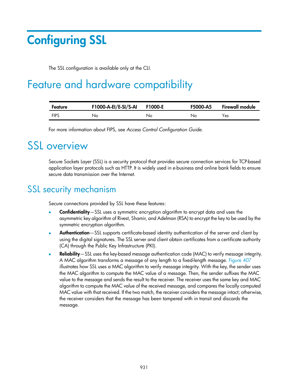 Configuring ssl, Feature and hardware compatibility, Ssl overview | Ssl security mechanism | H3C Technologies H3C SecPath F1000-E User Manual | Page 956 / 967