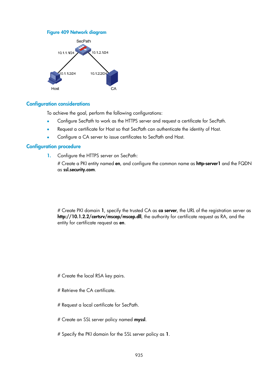 Configuration considerations, Configuration procedure | H3C Technologies H3C SecPath F1000-E User Manual | Page 960 / 967