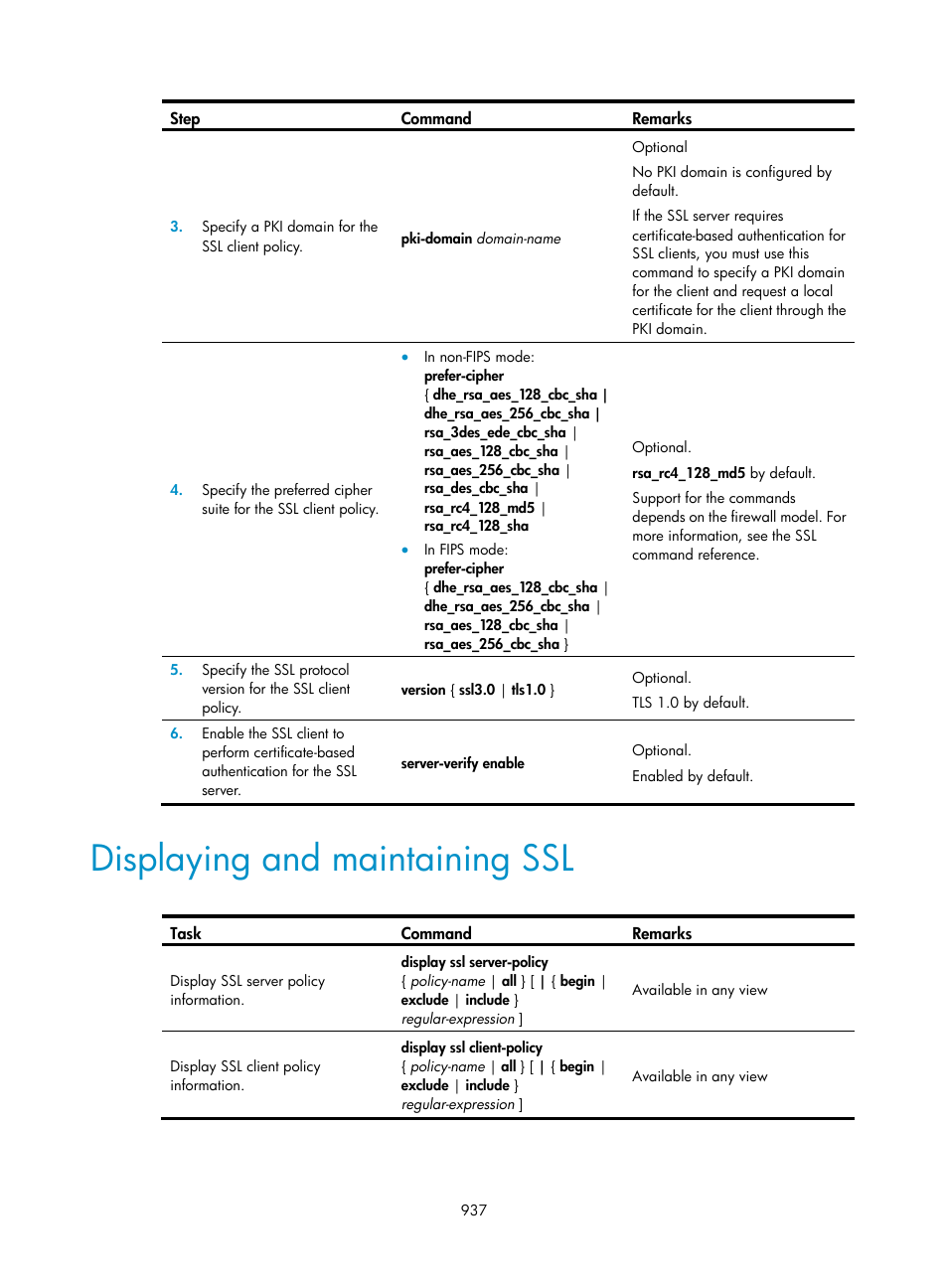 Displaying and maintaining ssl | H3C Technologies H3C SecPath F1000-E User Manual | Page 962 / 967