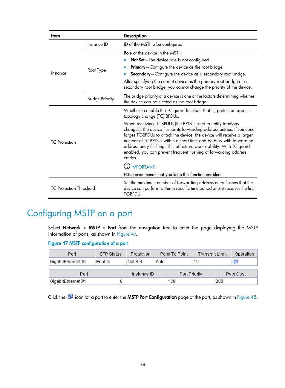 Configuring mstp on a port | H3C Technologies H3C SecPath F1000-E User Manual | Page 99 / 967