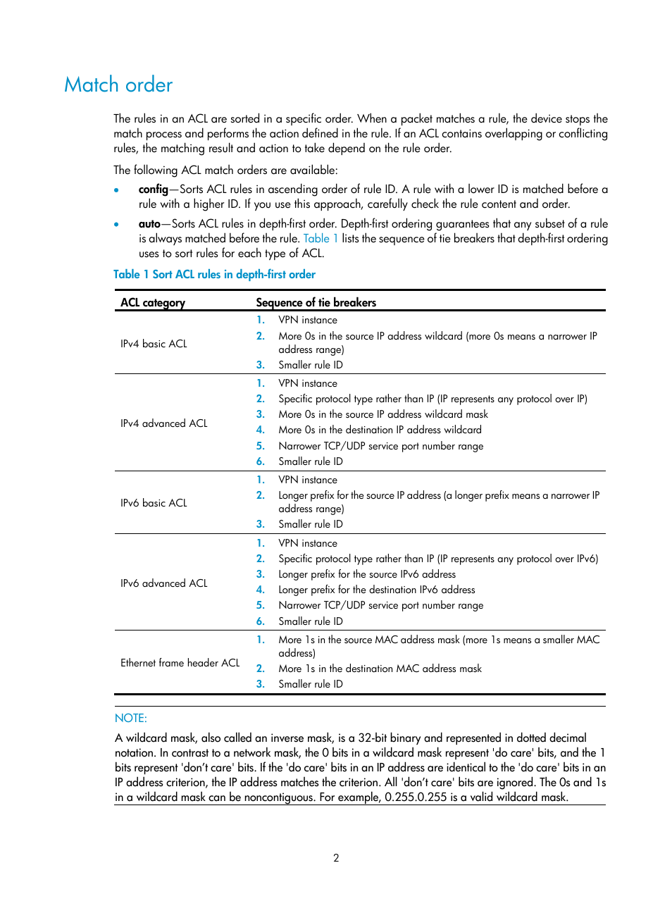 Match order | H3C Technologies H3C SecPath F1000-E User Manual | Page 12 / 273