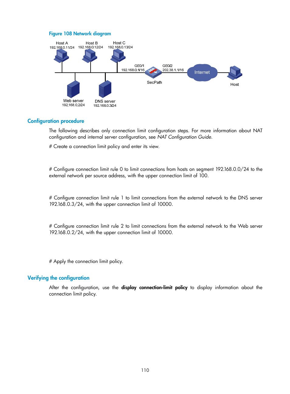 Configuration procedure, Verifying the configuration | H3C Technologies H3C SecPath F1000-E User Manual | Page 120 / 273