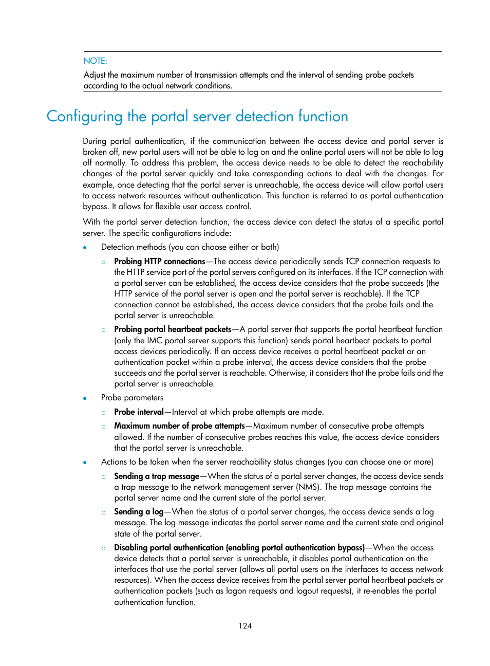 Configuring the portal server detection function | H3C Technologies H3C SecPath F1000-E User Manual | Page 134 / 273