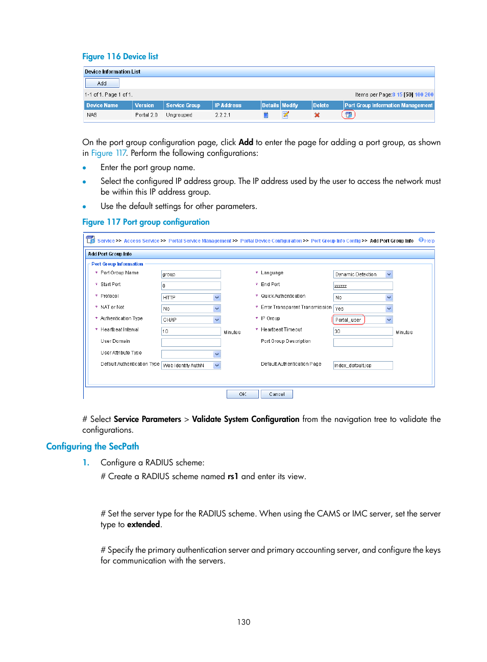 Configuring the secpath | H3C Technologies H3C SecPath F1000-E User Manual | Page 140 / 273