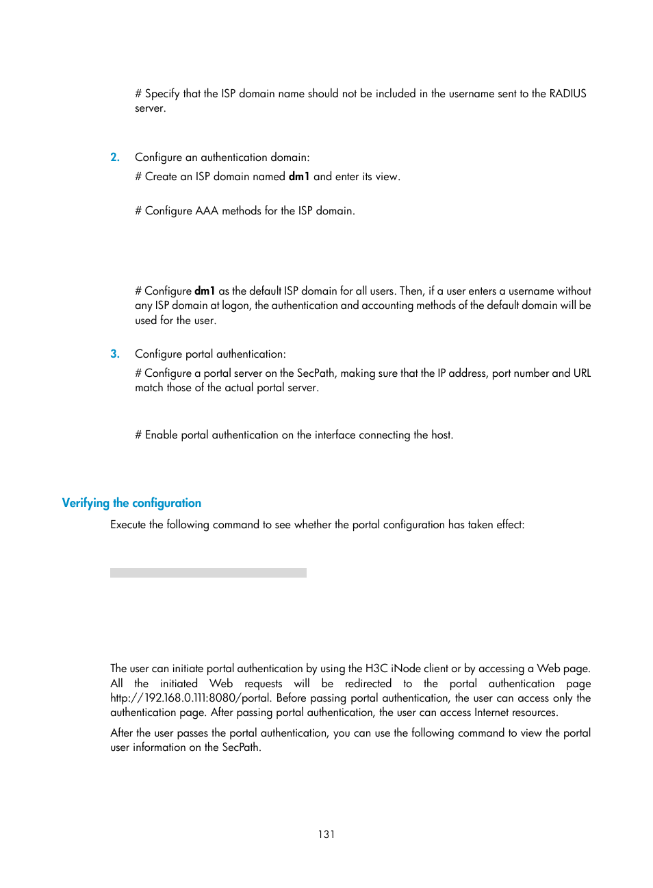 Verifying the configuration | H3C Technologies H3C SecPath F1000-E User Manual | Page 141 / 273