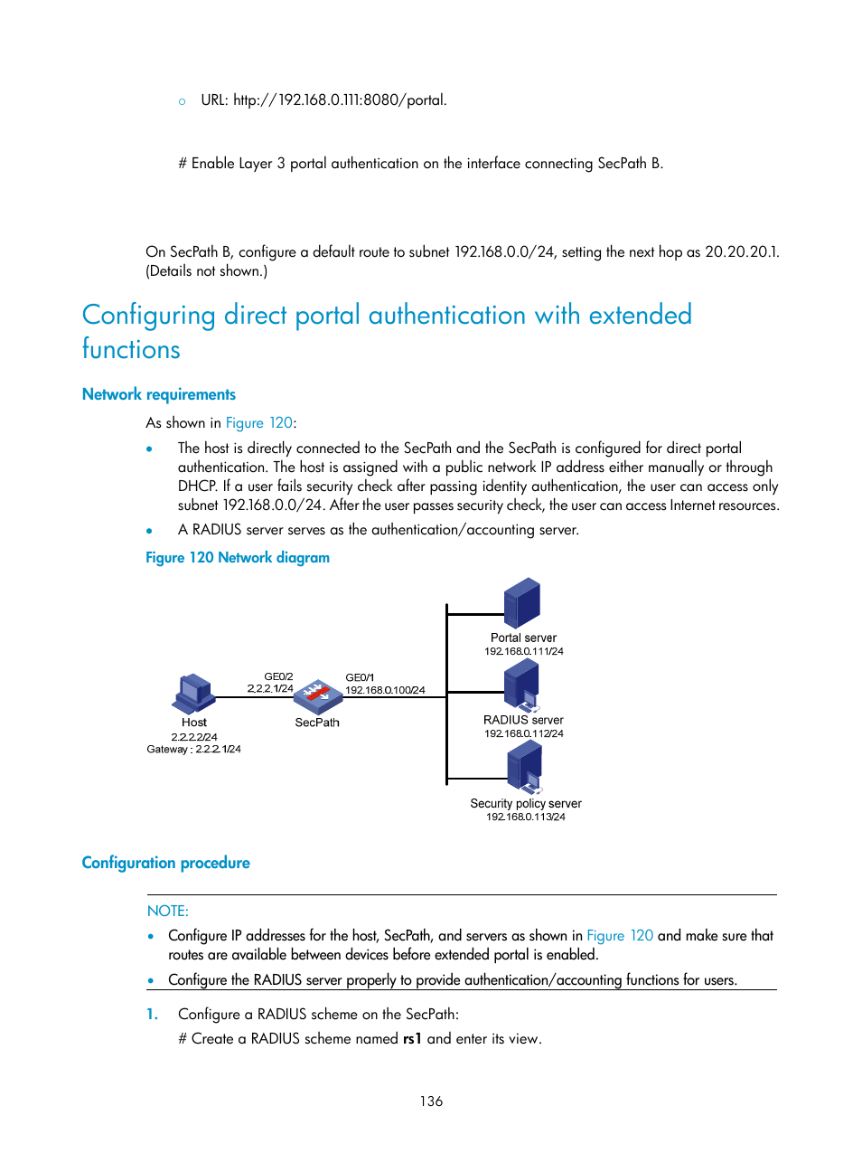 Network requirements, Configuration procedure | H3C Technologies H3C SecPath F1000-E User Manual | Page 146 / 273