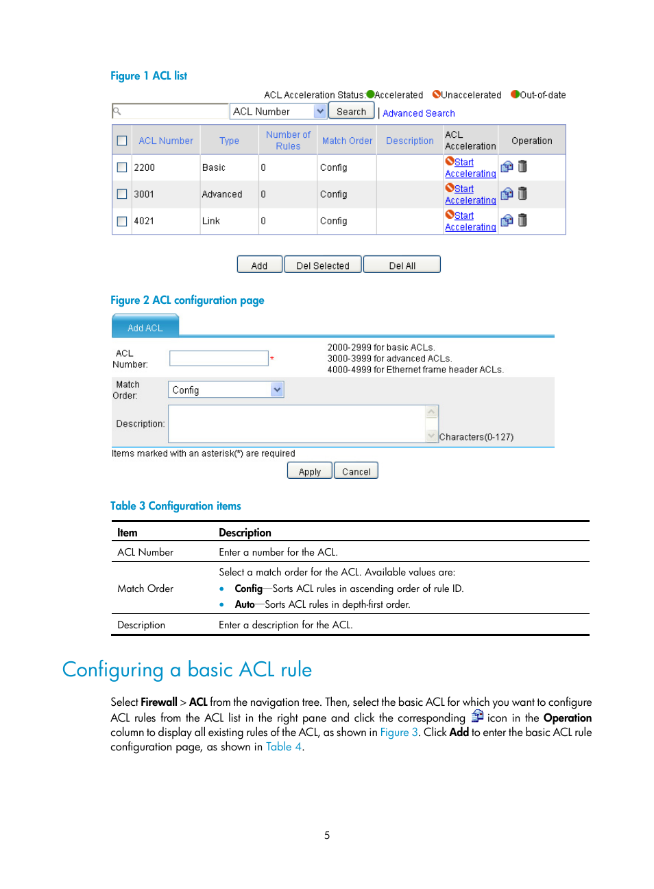 Configuring a basic acl rule, Figure 1, N in | Figure 2 | H3C Technologies H3C SecPath F1000-E User Manual | Page 15 / 273