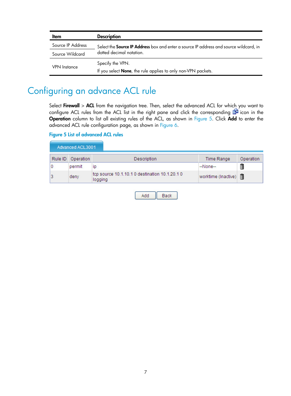 Configuring an advance acl rule | H3C Technologies H3C SecPath F1000-E User Manual | Page 17 / 273