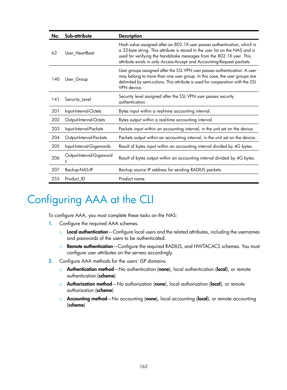 Configuring aaa at the cli | H3C Technologies H3C SecPath F1000-E User Manual | Page 172 / 273