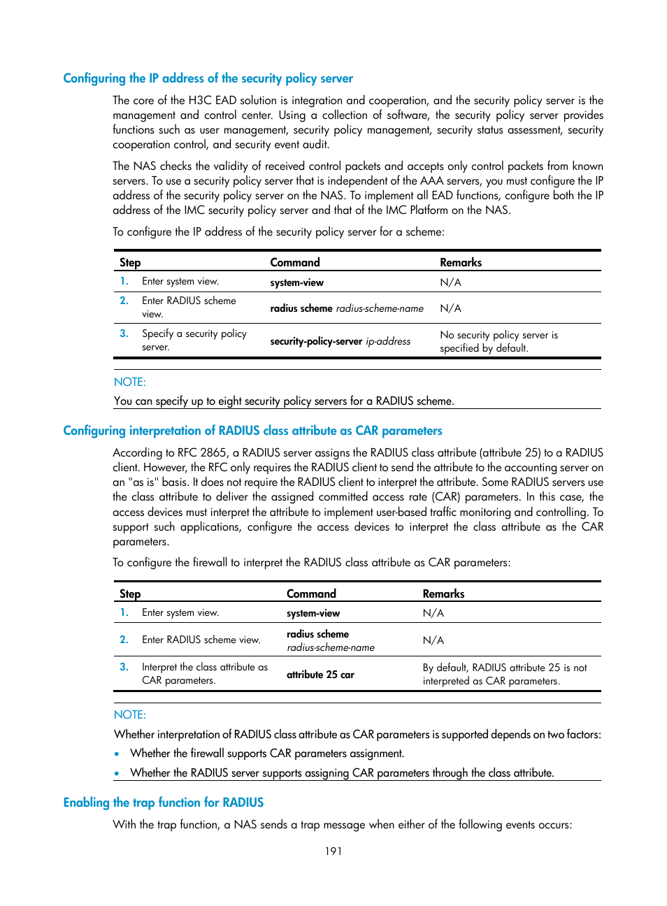 Enabling the trap function for radius | H3C Technologies H3C SecPath F1000-E User Manual | Page 201 / 273