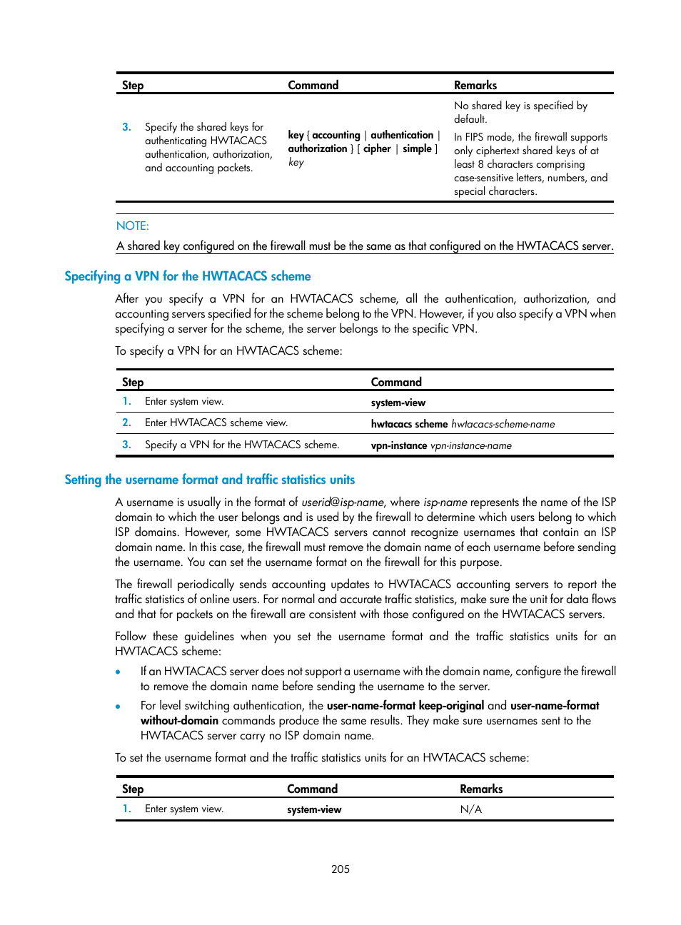 Specifying a vpn for the hwtacacs scheme | H3C Technologies H3C SecPath F1000-E User Manual | Page 215 / 273