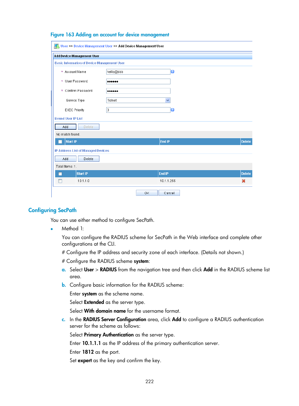 Configuring secpath | H3C Technologies H3C SecPath F1000-E User Manual | Page 232 / 273