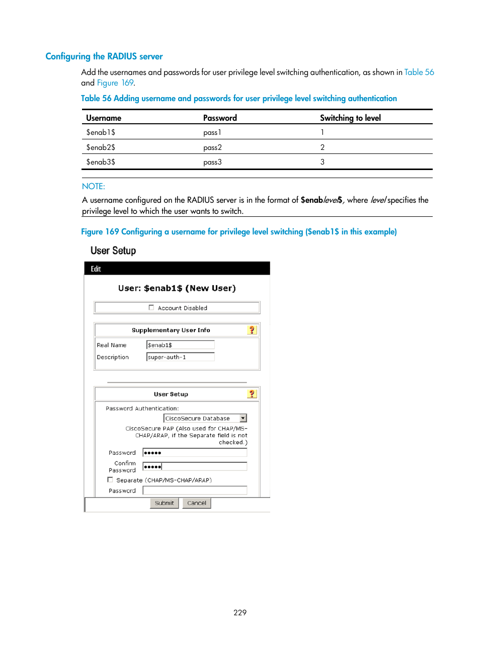 Configuring the radius server | H3C Technologies H3C SecPath F1000-E User Manual | Page 239 / 273