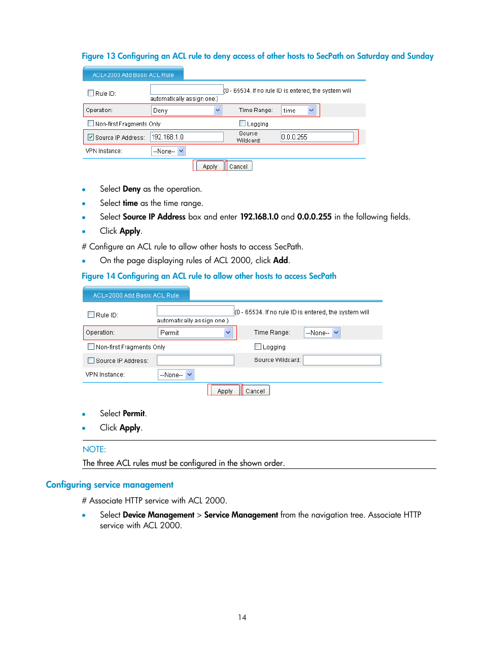 Configuring service management | H3C Technologies H3C SecPath F1000-E User Manual | Page 24 / 273