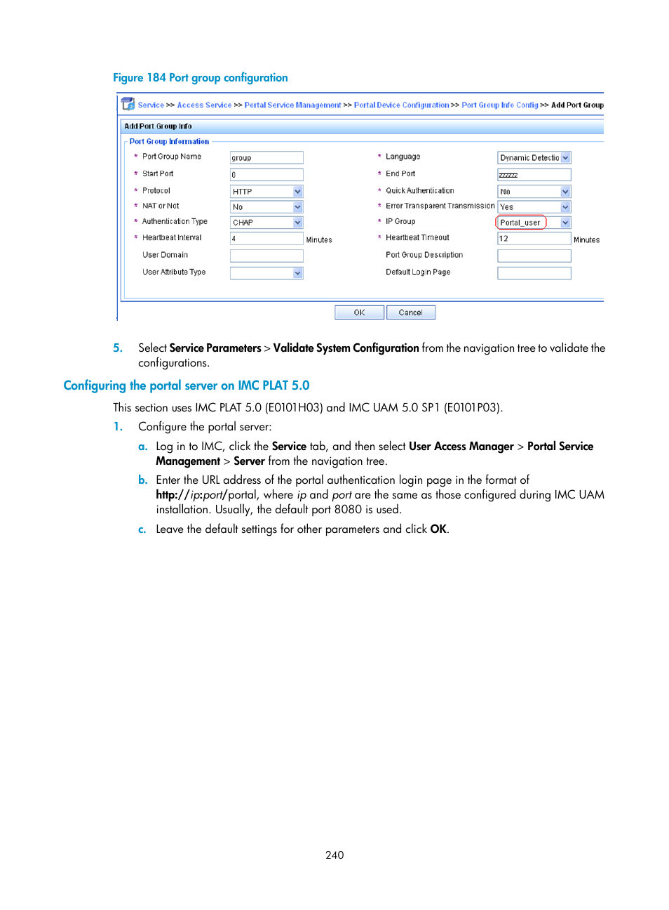 Configuring the portal server on imc plat 5.0 | H3C Technologies H3C SecPath F1000-E User Manual | Page 250 / 273