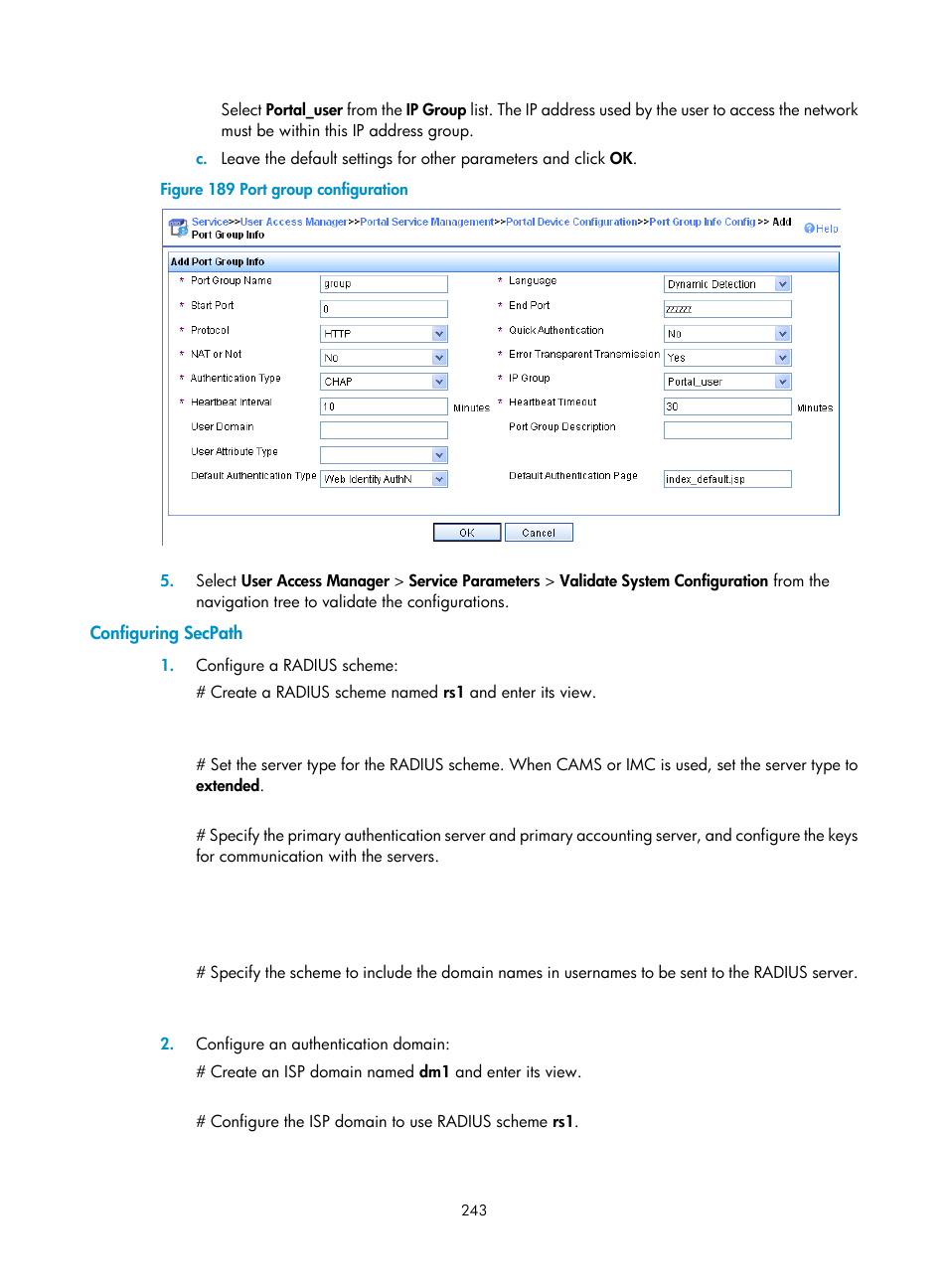 Configuring secpath | H3C Technologies H3C SecPath F1000-E User Manual | Page 253 / 273