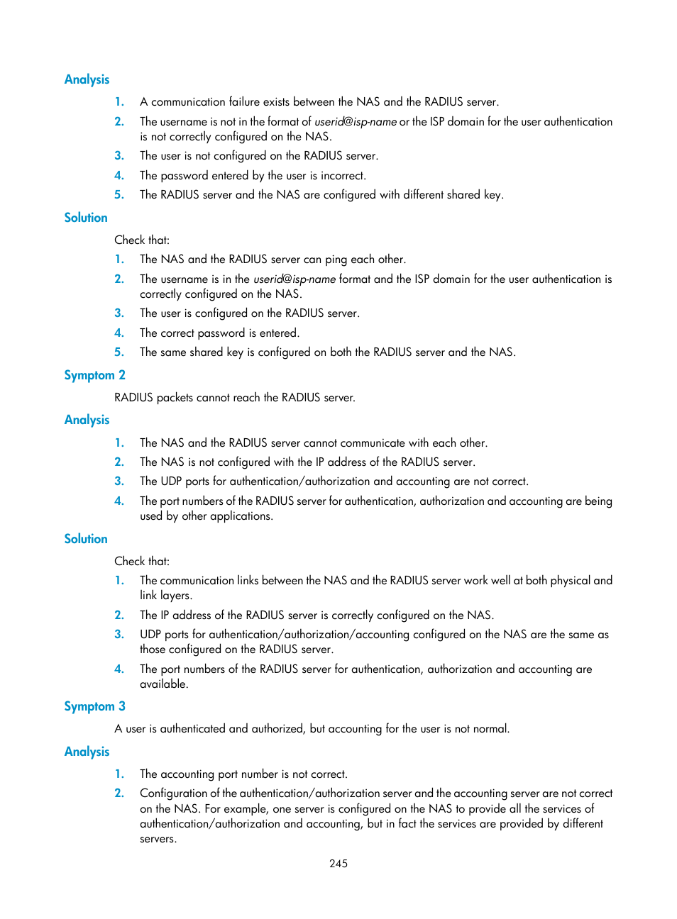 Analysis, Solution, Symptom 2 | Symptom 3 | H3C Technologies H3C SecPath F1000-E User Manual | Page 255 / 273