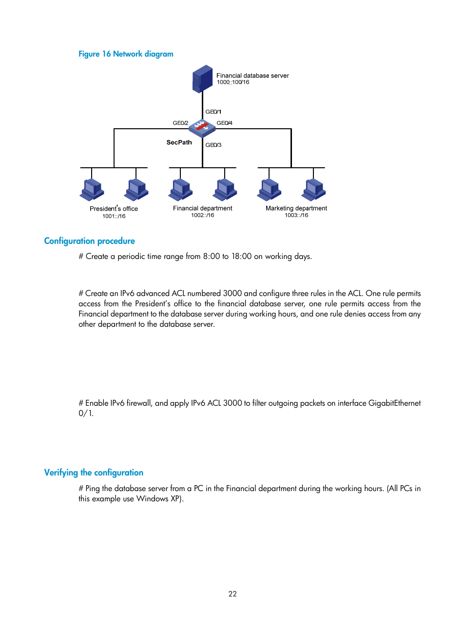 Configuration procedure, Verifying the configuration | H3C Technologies H3C SecPath F1000-E User Manual | Page 32 / 273
