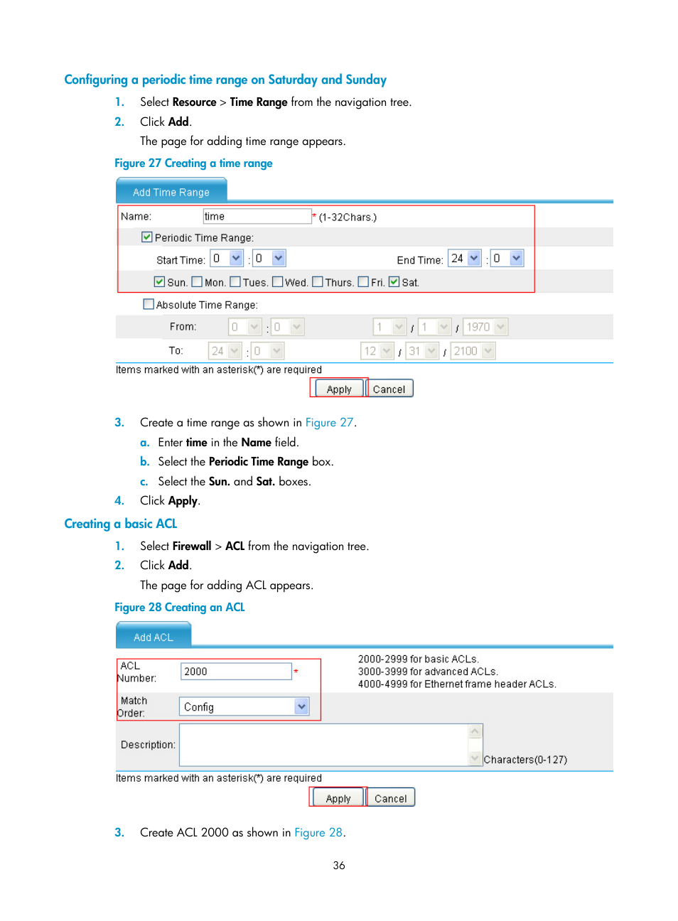 Creating a basic acl | H3C Technologies H3C SecPath F1000-E User Manual | Page 46 / 273