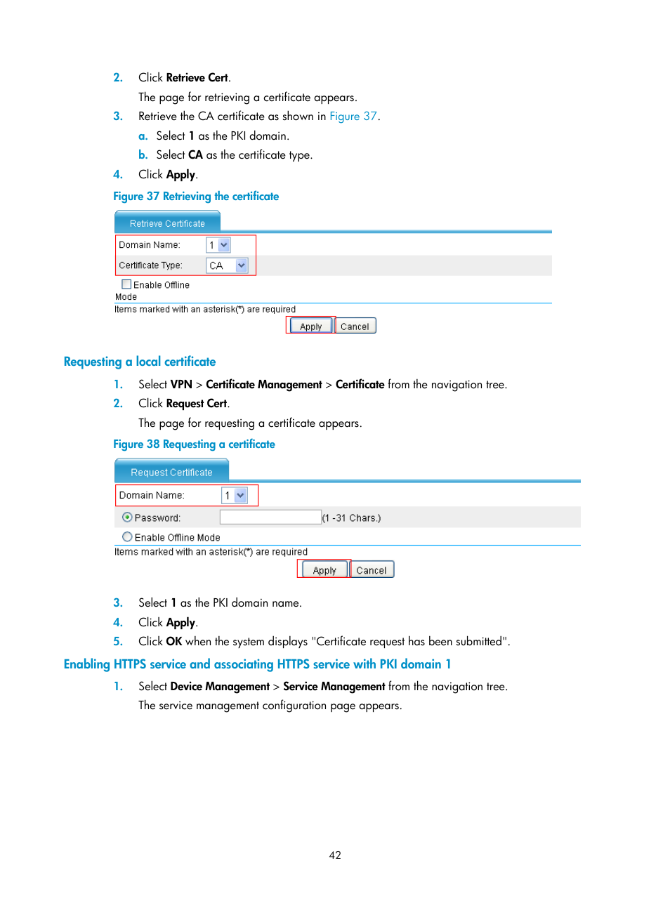 Requesting a local certificate | H3C Technologies H3C SecPath F1000-E User Manual | Page 52 / 273