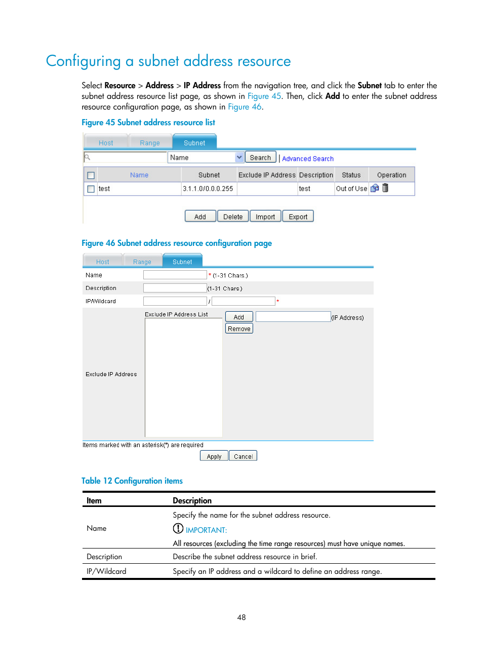 Configuring a subnet address resource | H3C Technologies H3C SecPath F1000-E User Manual | Page 58 / 273