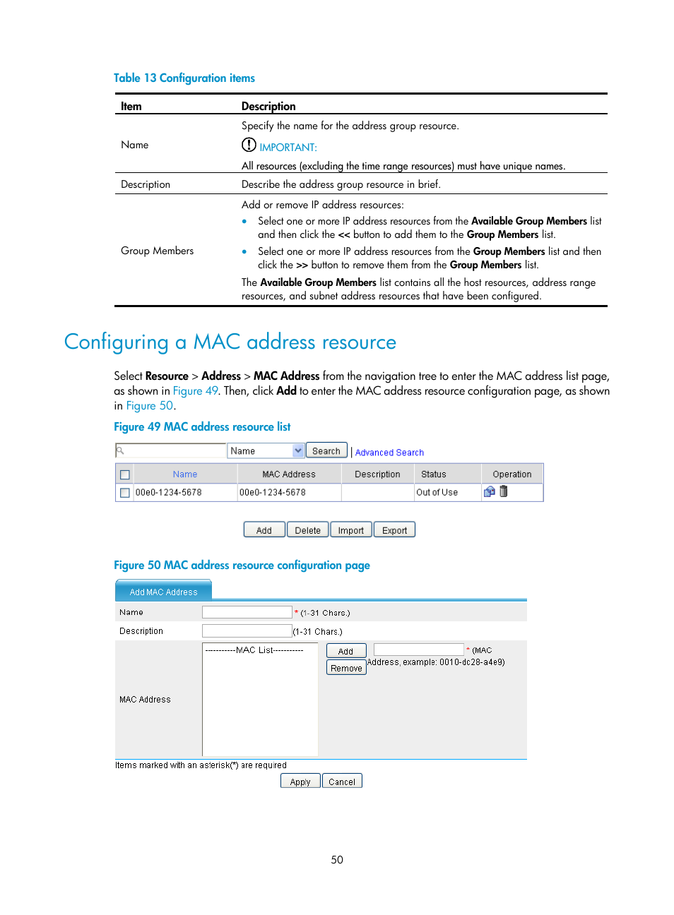 Configuring a mac address resource | H3C Technologies H3C SecPath F1000-E User Manual | Page 60 / 273