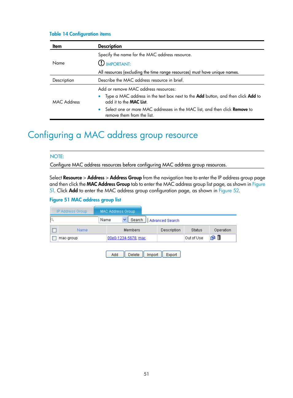 Configuring a mac address group resource | H3C Technologies H3C SecPath F1000-E User Manual | Page 61 / 273