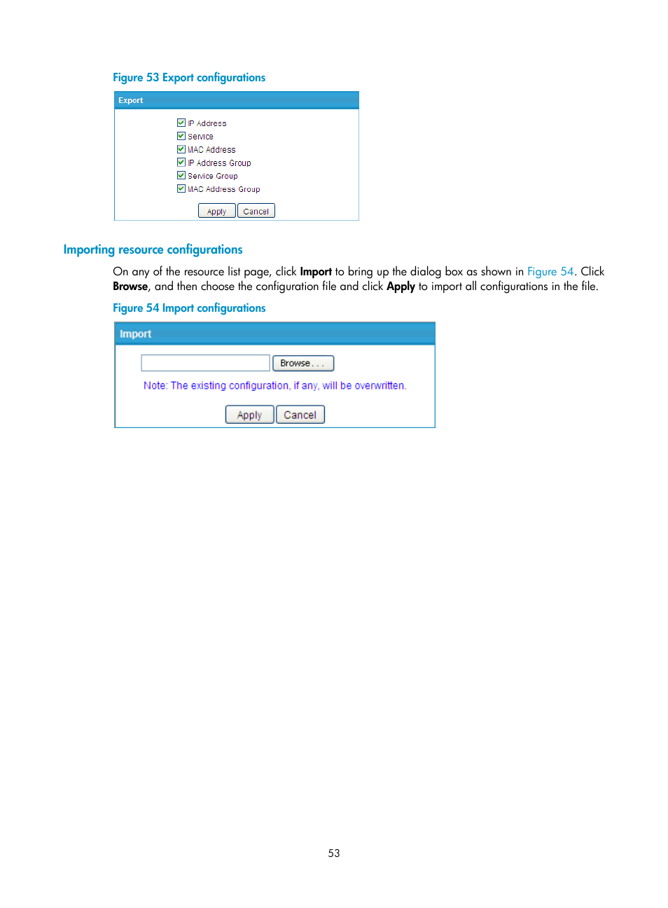 Importing resource configurations | H3C Technologies H3C SecPath F1000-E User Manual | Page 63 / 273